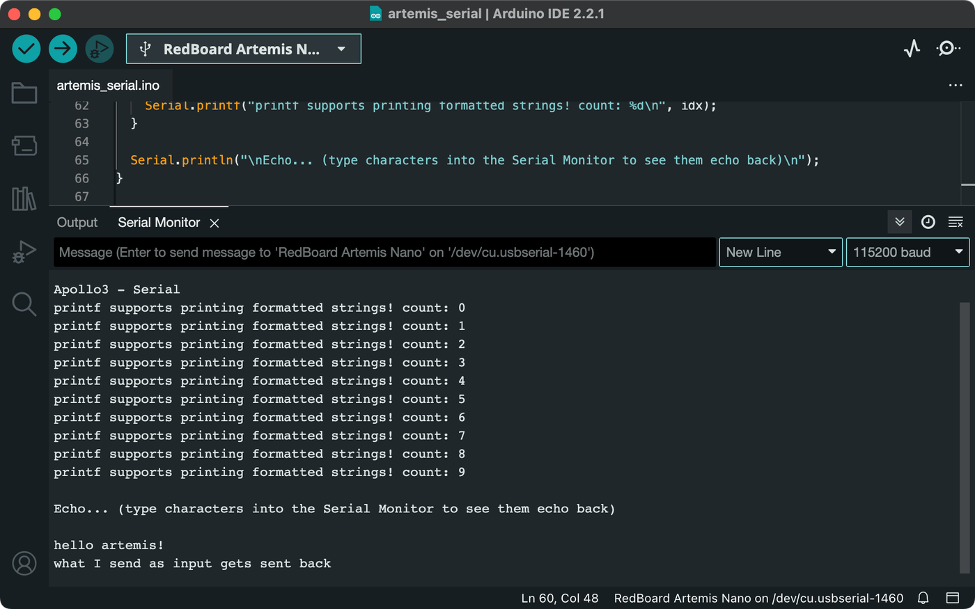 Arduino IDE serial example