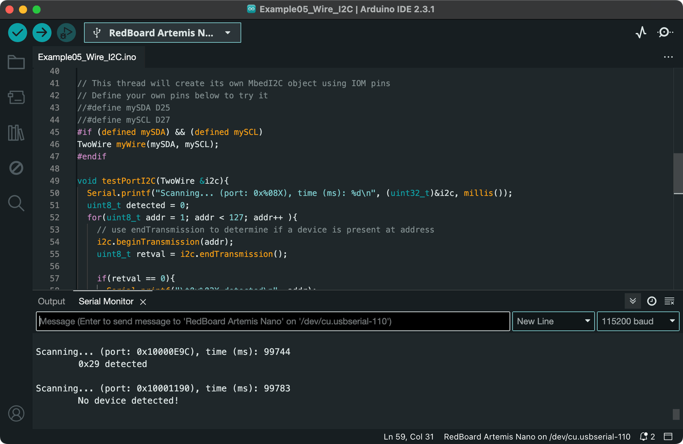 Arduino IDE I2C scan